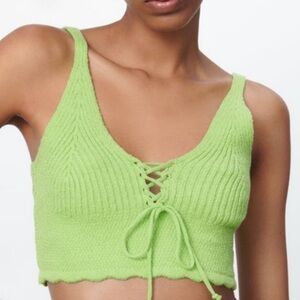 Zara BRAT green festival cropped sweater tank size s